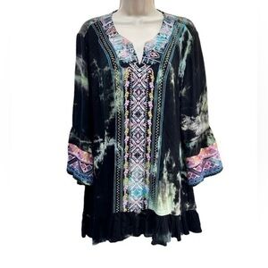 Caleoas Womens Blouse Top Embroidered Tie Dye Pop Over
